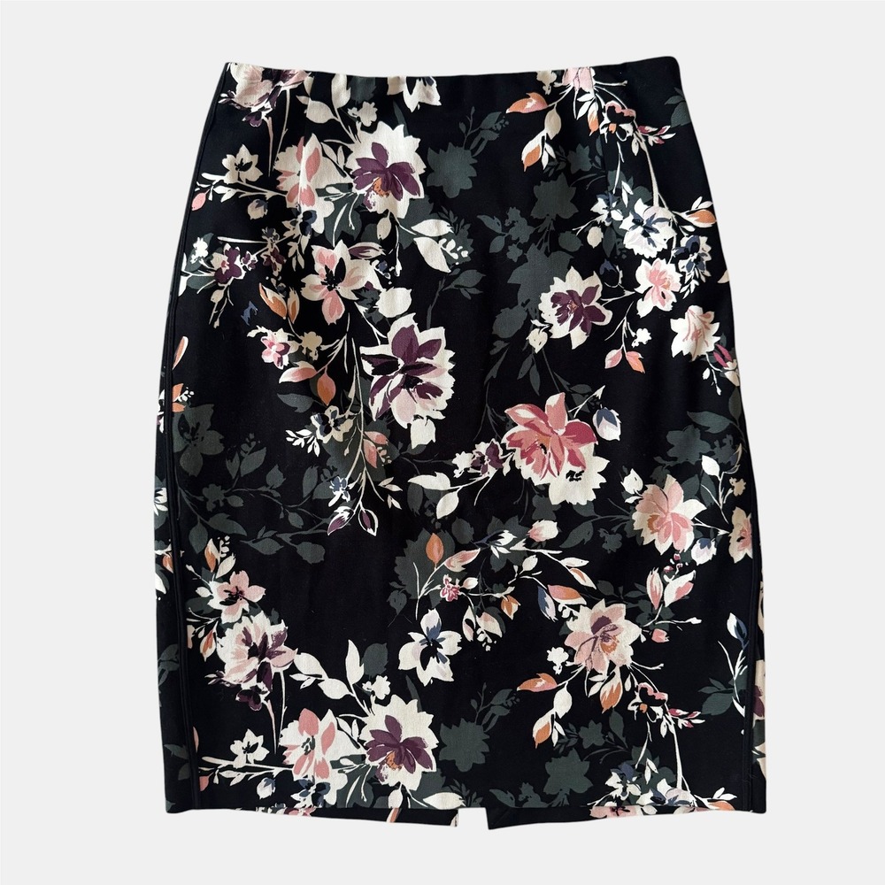 Dark Floral White‎ House Black Market Black Pencil Skirt 6 Cotton career preppy